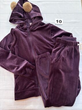 Tea Collection Plum Velvet Hoodie & Jogger Set with Pom Poms